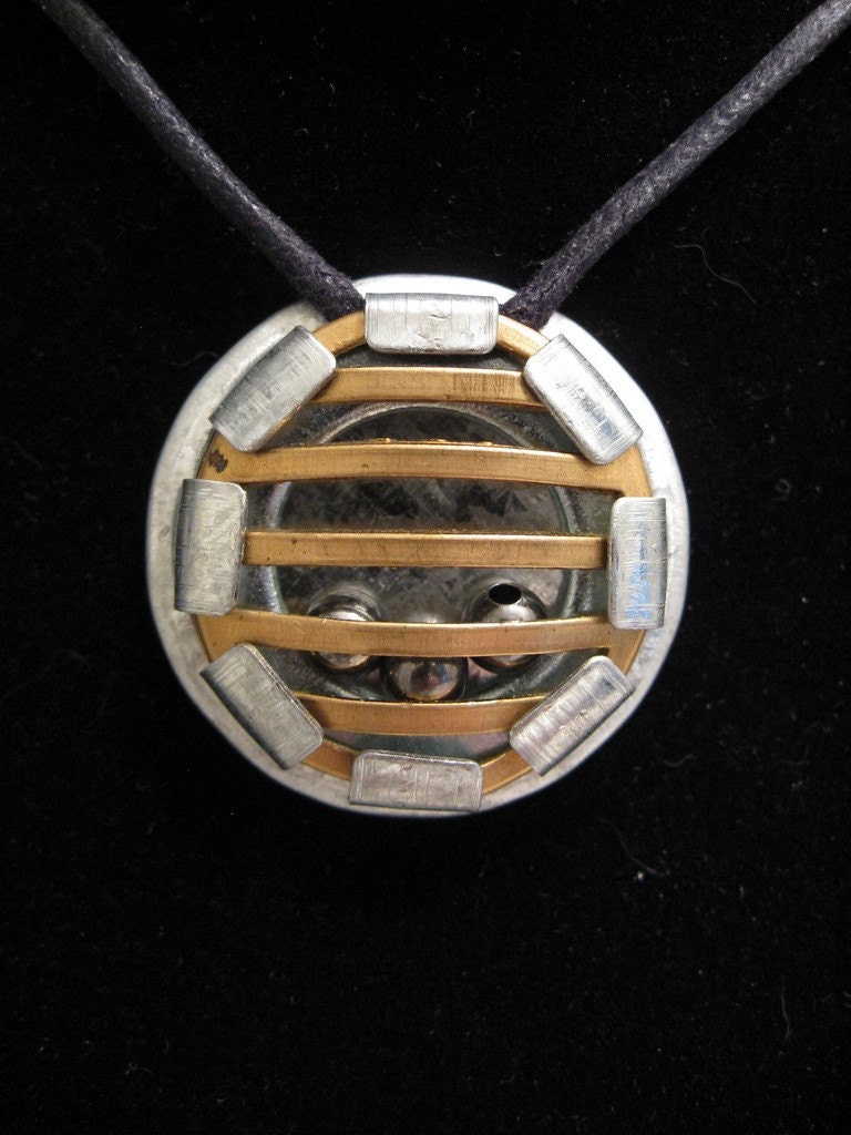 urban artifact necklace - tiny cage with shiny gunmetal gray beads