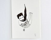 Ouch falling in cactus - gocco screen print