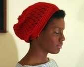 Bright Red 100% Wool Slouchy Bobble Hat
