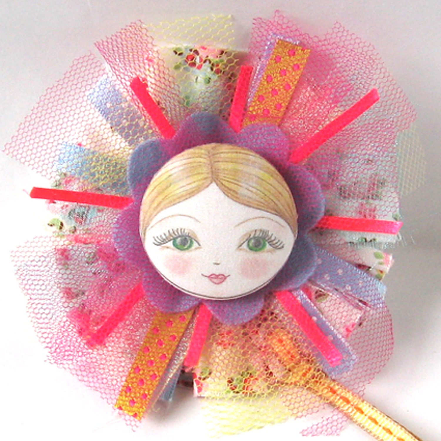 Cath Kidston Fabric Flower Brooch / Pin - Anastacia Doll Face