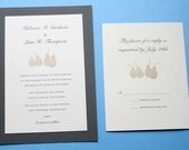 Pear Wedding Invitation set screen print in metallic silver ink and charcoal grey backing