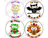 Holiday Onesie Stickers Girl Set of 12 holidays ..... WATERPROOF printed... peel, stick, & click Il_170x135