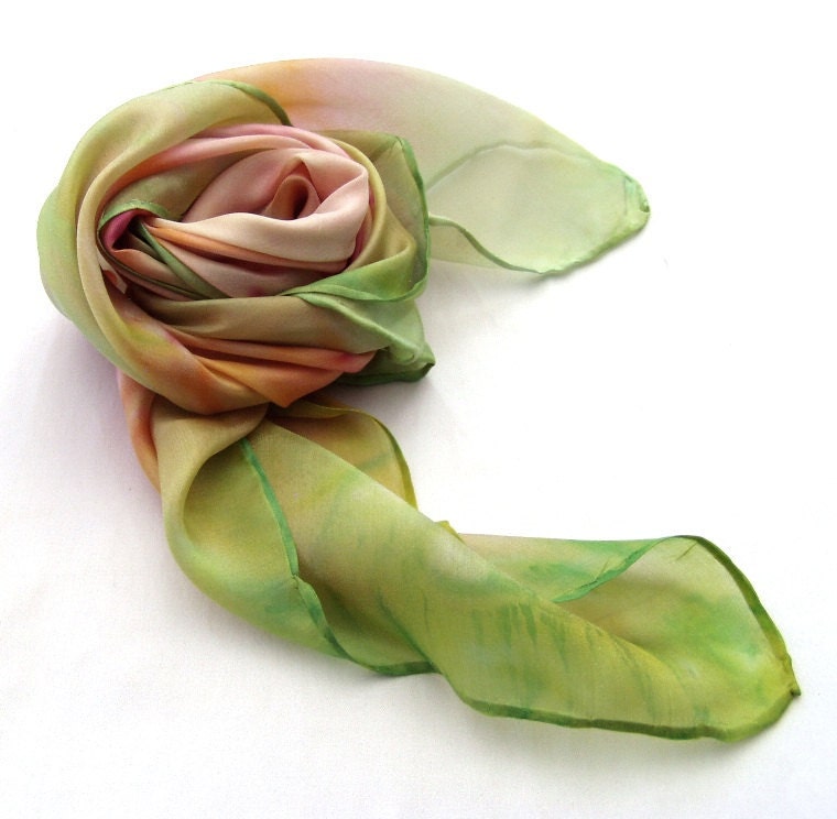 Garden in April - fashion hand painted silk shawl or headband - HEraMade