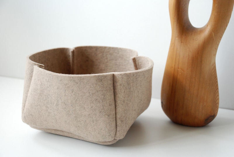 Felt Basket, Natural Wool Felt Box - manusmade