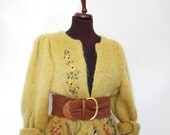 Vintage sweater. folk gold tone embroidered cardigan. size S/M/L