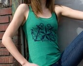 Womens Nautical Tank Organic Cotton Green SMALL