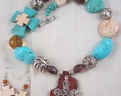 Turquoise Chunky Cross Pendant Necklace