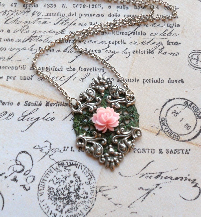 Romantic Verdigris Filigree Pendant