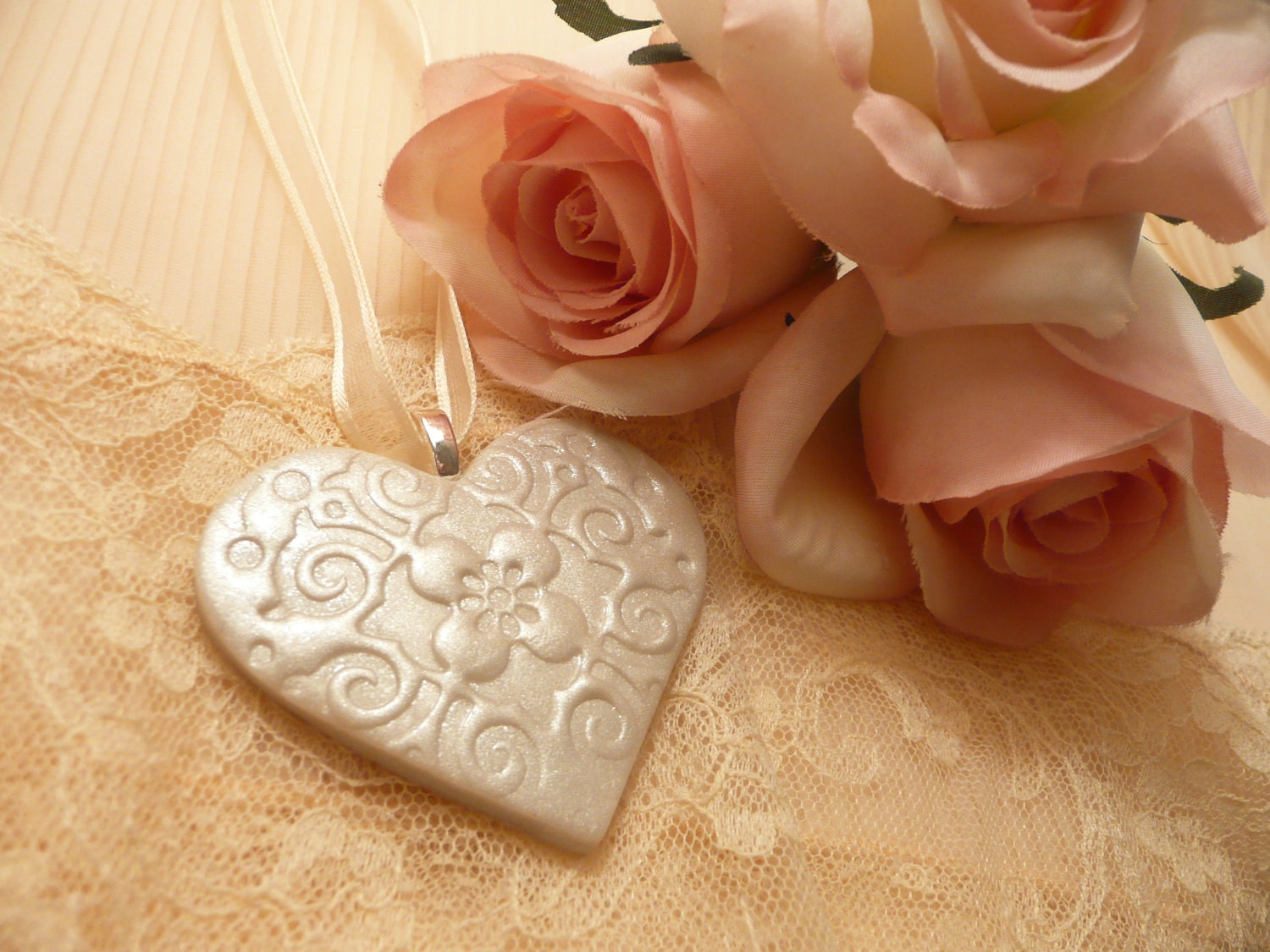 Bride Bridesmaid Bouquet Charm - Ivory Heart - handmade wedding accessories - custom colors available