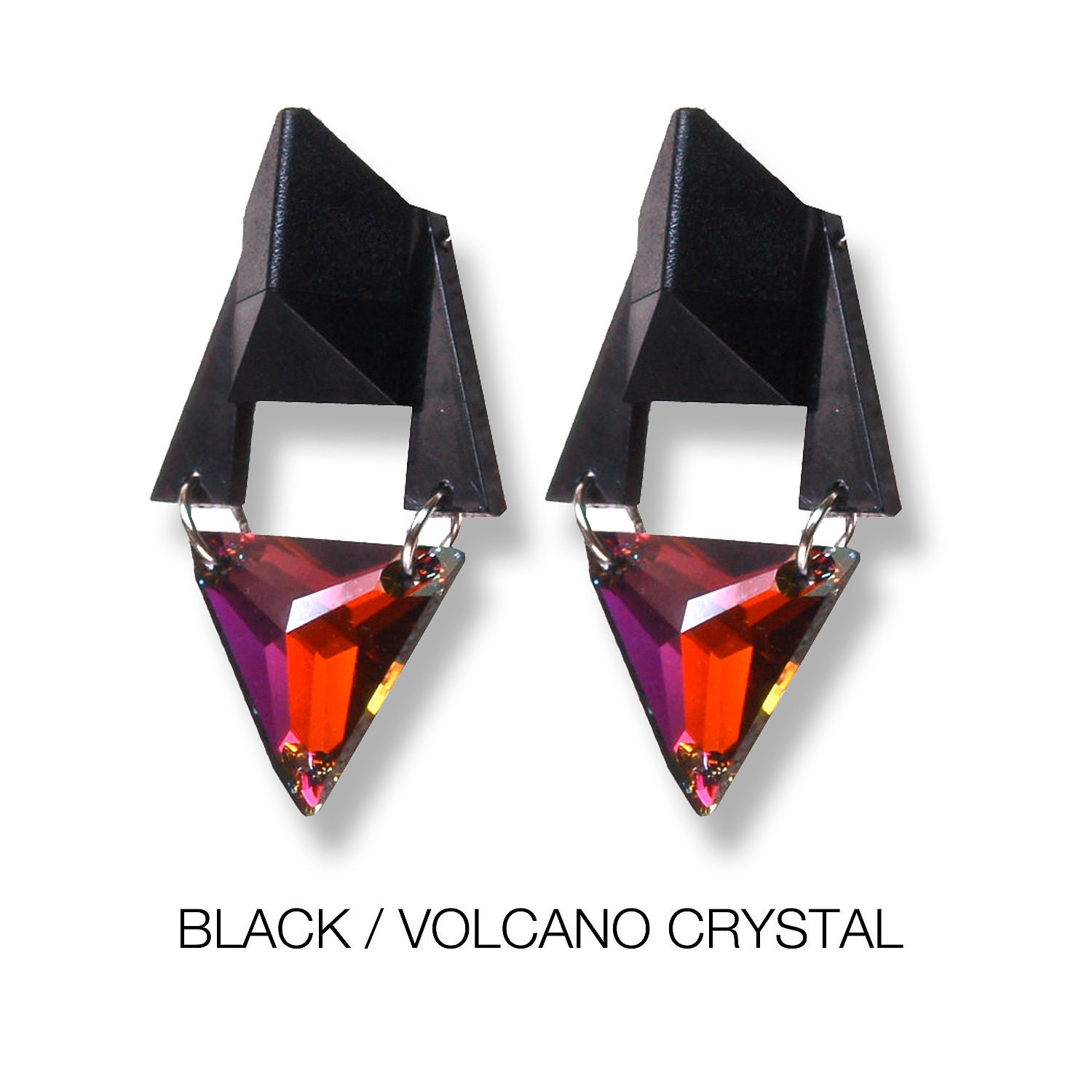 LOK'D triangle Swarovski Crystalized & LEGO starship earrings / Black / Volcano crystal - lokdjewelry