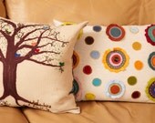 Coexist Tree Needle Felt Pillow -- eco friendly, embroidery, bird, tree, cushion, limited edition, nature