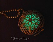 Green Glow in the Dark Antiqued Brass Filigree Locket