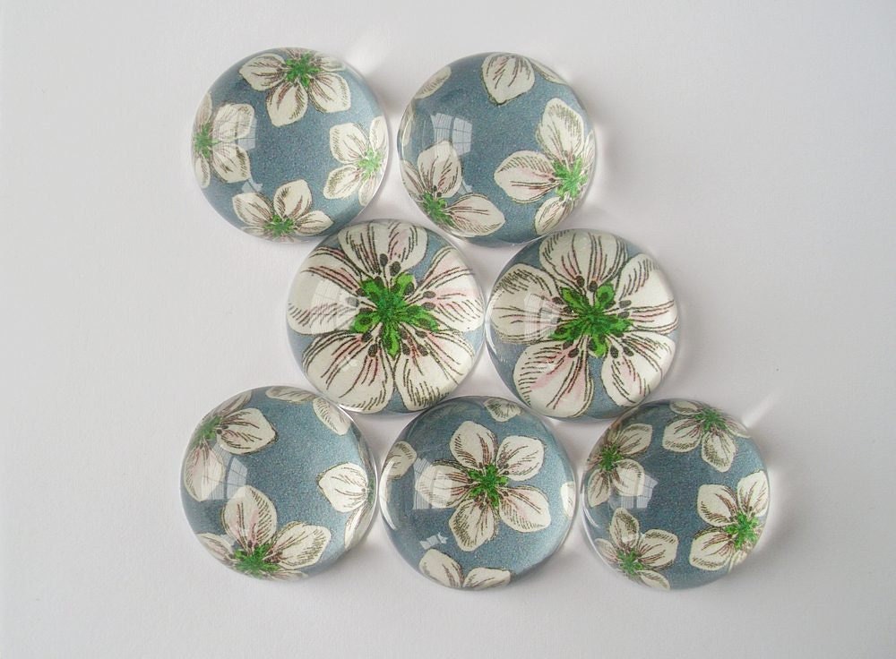 Refrigerator Magnets, Set of 7, Vintage Floral Magnets, Bubble Magnets, Spring Flowers - Teacher gift