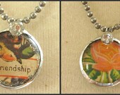 garden series soldered pendant - vintage calling card - free shipping