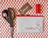 Personalized zipper pouch - your name or word embroidered on linen