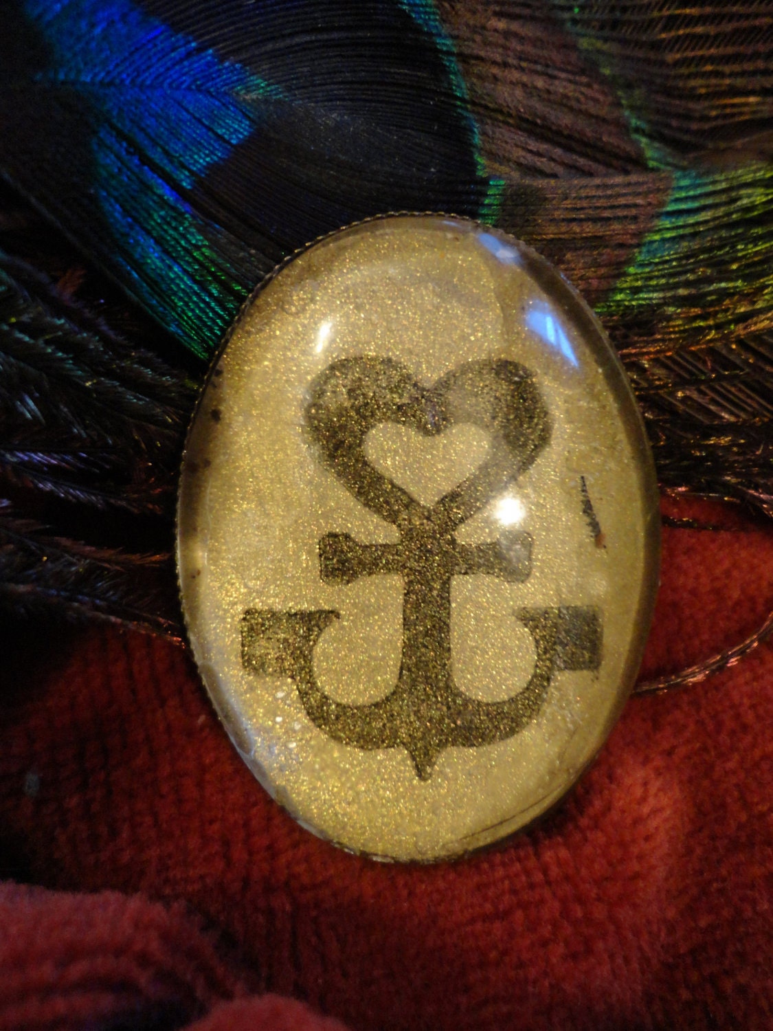 Salty Dame HEARTANCHOR logo brooch. Antiqued Bronze and Glass Pin. FREE shipping.