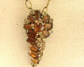 upcycled vintage amber pendant necklace with light amber crystal beads and vintage chain - free shipping