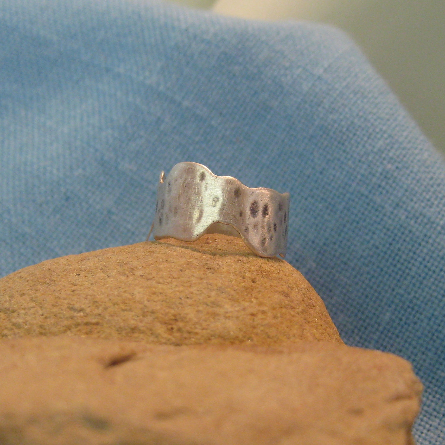 Organic Silver Ring Freeform Abstract Asymmetric Wide Band Recycled Hammered Oxidized 999 Pure Fine Silver Ring JJDLJewelryArt