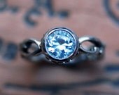 Blue aquamarine ring - March birthstone - filigree ring - swirl band - artisan metalsmith - Wrought