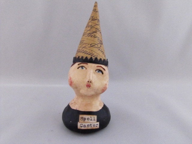 SALE--halloween witch spell caster primitive folk art doll