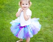 HAPPY DARLIN' DAZZLE-- Custom Made Hand-Tied Ribbon Tutu Skirt with Free Flower Clip, Sizes Newborn-5T