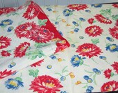 Vintage 30's Feed Sack Fabric Red Floral with Berries 2 pieces -