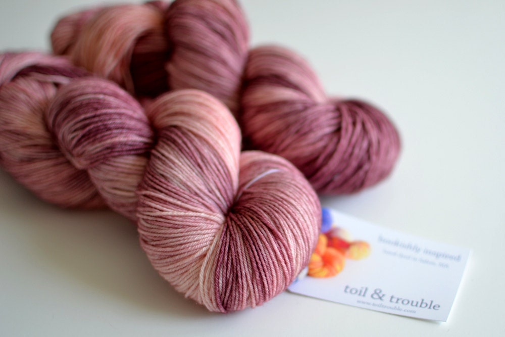 Hand Dyed Sock Fingering Yarn - LIMITED - Superwash British Falkland Merino / Nylon 465 Yards - Persephone - Pomegranate Purple & Warm Pink