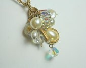 Vintage One of a Kind Shabby Chic Pearl and Aurora Borealis Assemblage Long  Necklace Jewelry