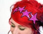 Glitter Stars Headband, Hot pink and black