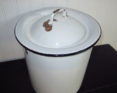Vintage White EnamelWare with Black Trim Tall Pot with Lid