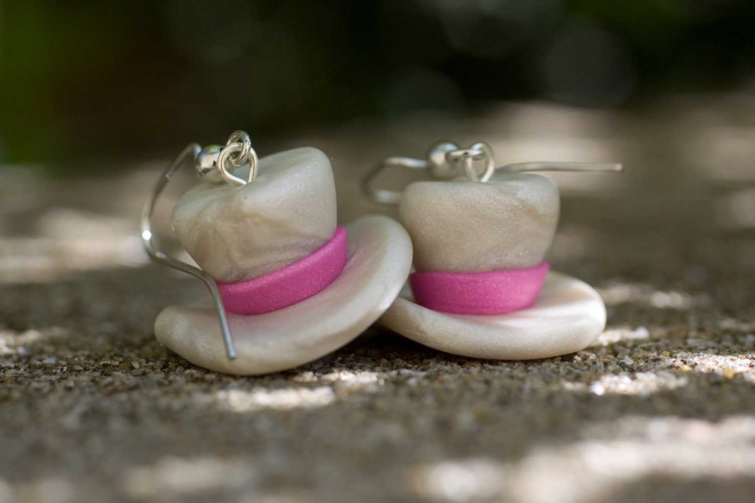Super Mini White and Pink Top Hat Earrings