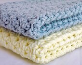 Crochet Cotton Washcloths Face Cloths Dishcloths Soft Gray and Yellow Set of 2 Handmade