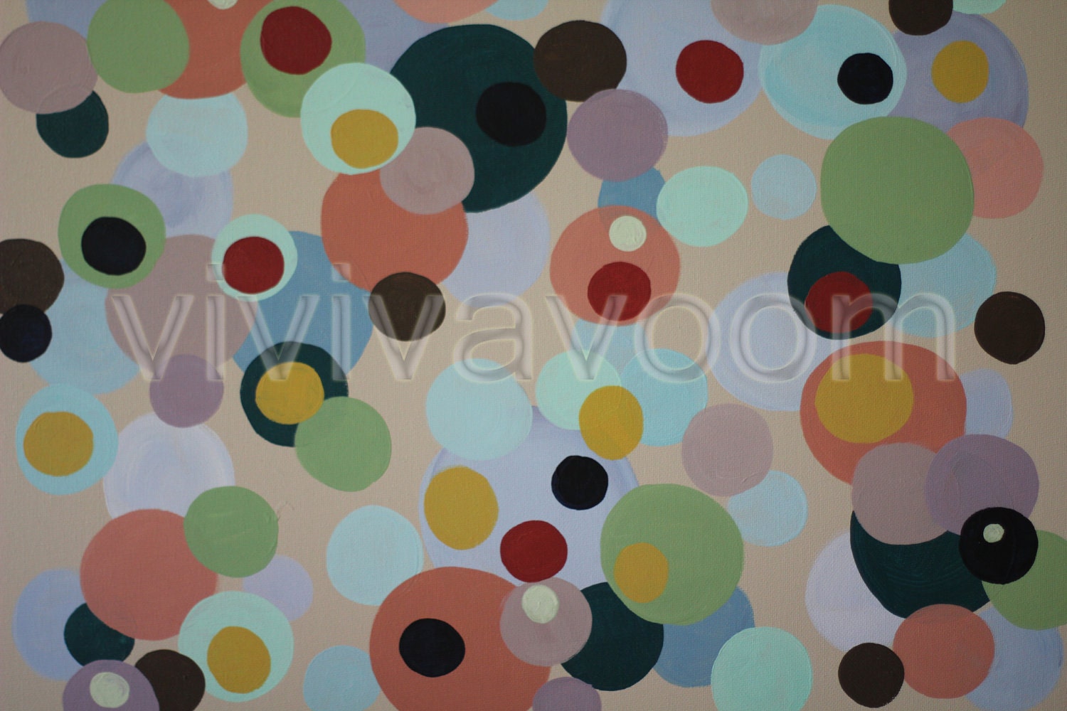 Abstract painting colourful circles acrylic polka dots bokeh bubbles confetti multi-layered floating - Lemony Mint - 16" x 20"