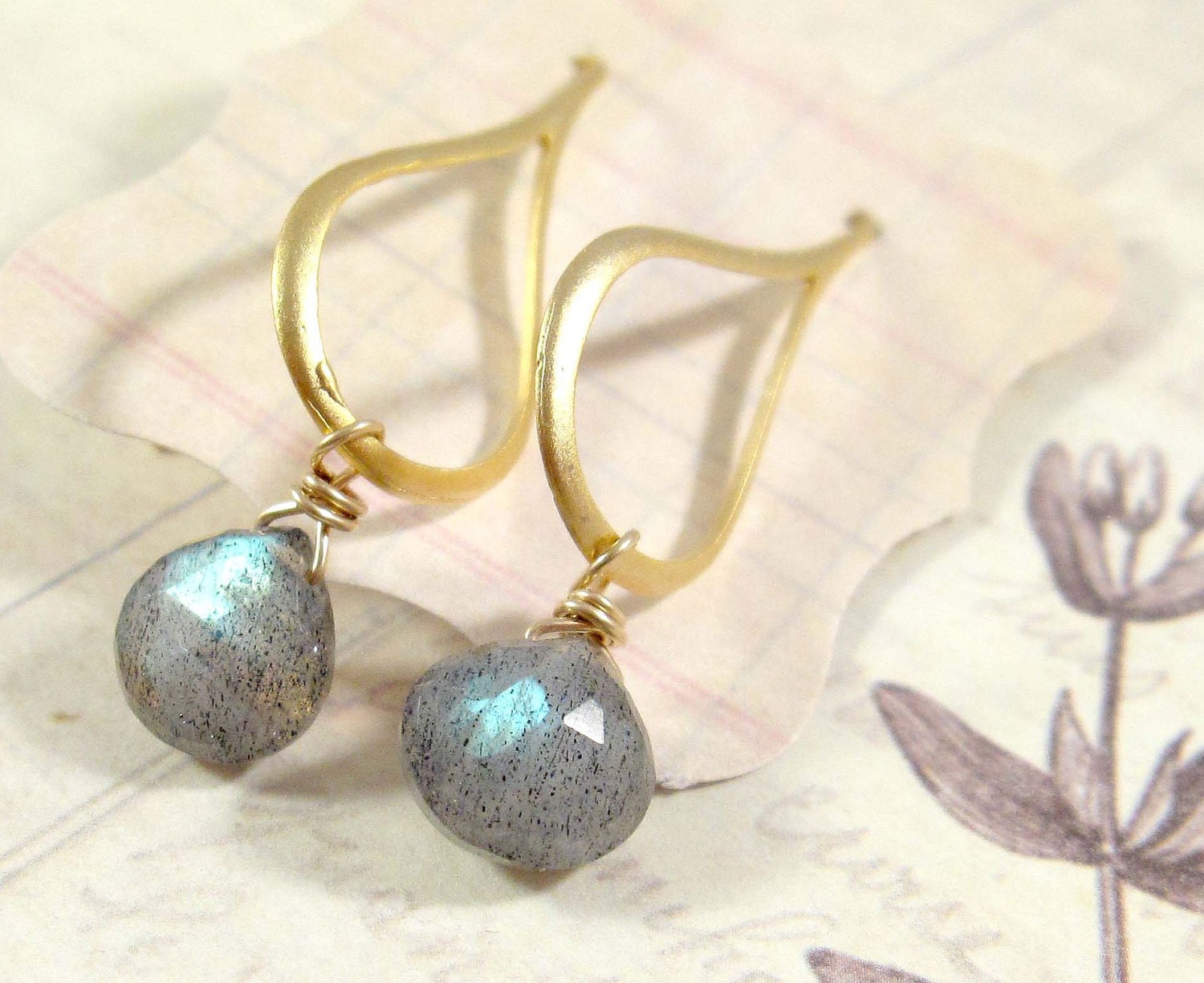 Gold Earrings : Labradorite Petals