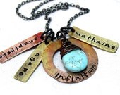 Three Tags and a Circle - Personalize Multi Shape and Size Hand Stamped Disc Mommy Necklace Mixed Metal Jewelry for Mom