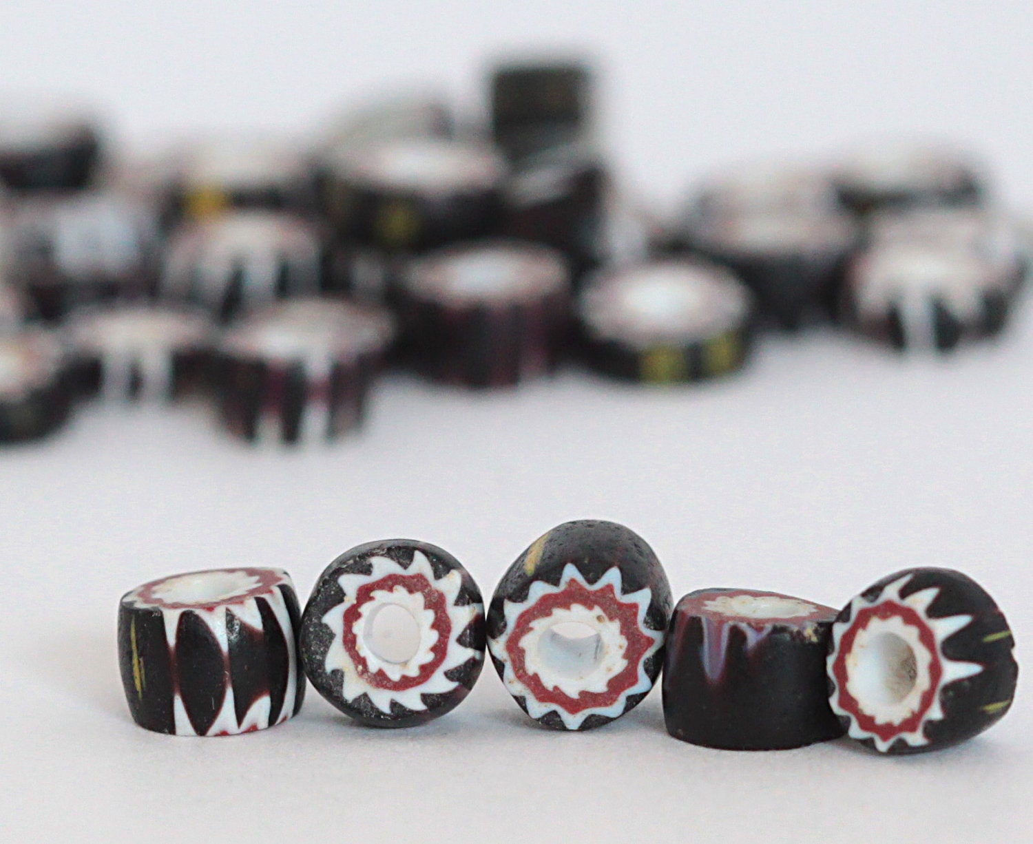 5 Rare Black Chevron Trade Beads - 1800's