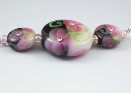 Handmade Lampwork Beads  Sparkling Pink Elegance set 3 Made to Order CD