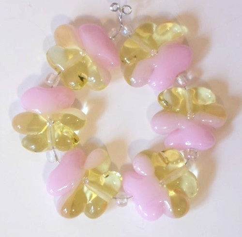 Sparkling Pink Champagne bead set 6 Made To Order CD Lampwork