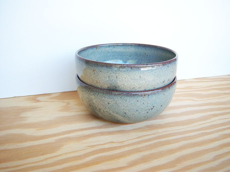 Pottery Soup Bowls in Fog Glaze - Set of 2