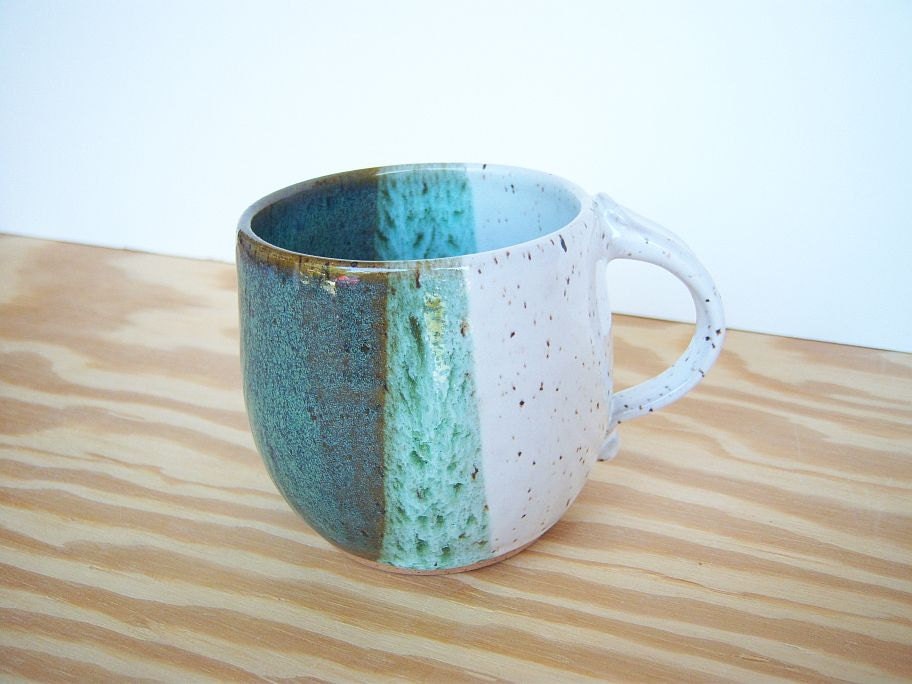Stoneware Coffee Cup in Sea Mist and White Glazes