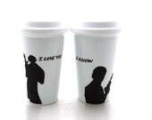 Star Wars (R) Inspired Han Solo and Leia  Porcelain Travel Mug Set for Wedding or Anniversary