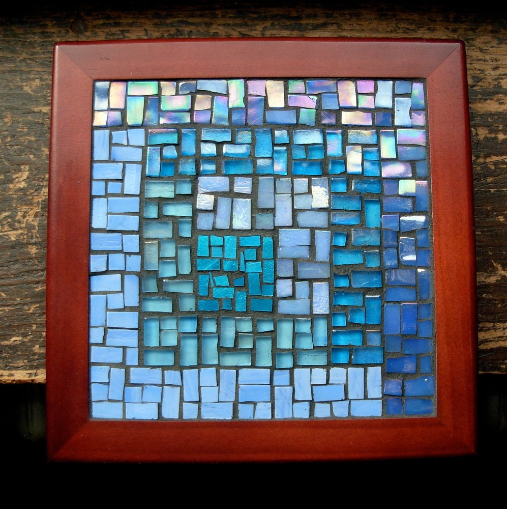 Asymmetric Log Cabin Mosaic Trivet in Blue