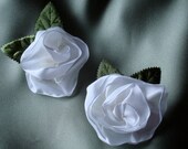 hair bridal accessories, Set of two Creamy White Rosettes on Alligator Clips Perfect for Bridal up do