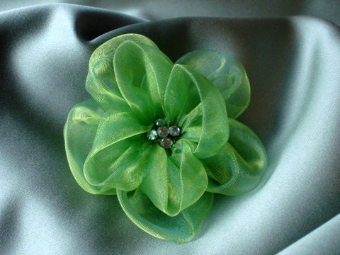 hair bridal accessories, 3" Lime green organza flower clip Perfect for Bridal attendant, flower girl