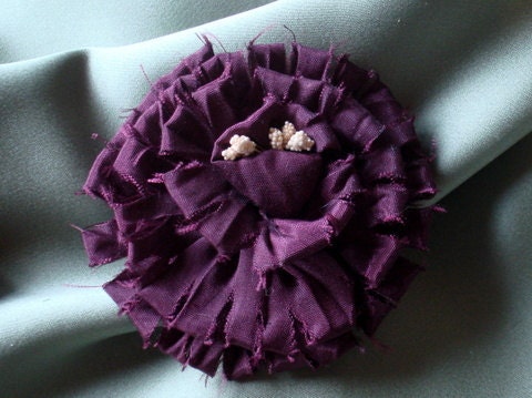 hair bridal accessories,Purple Flower, Plum Silk flower clip Perfect for a  Bridal attendant or flower girl Shabby Chic Tattered Flower
