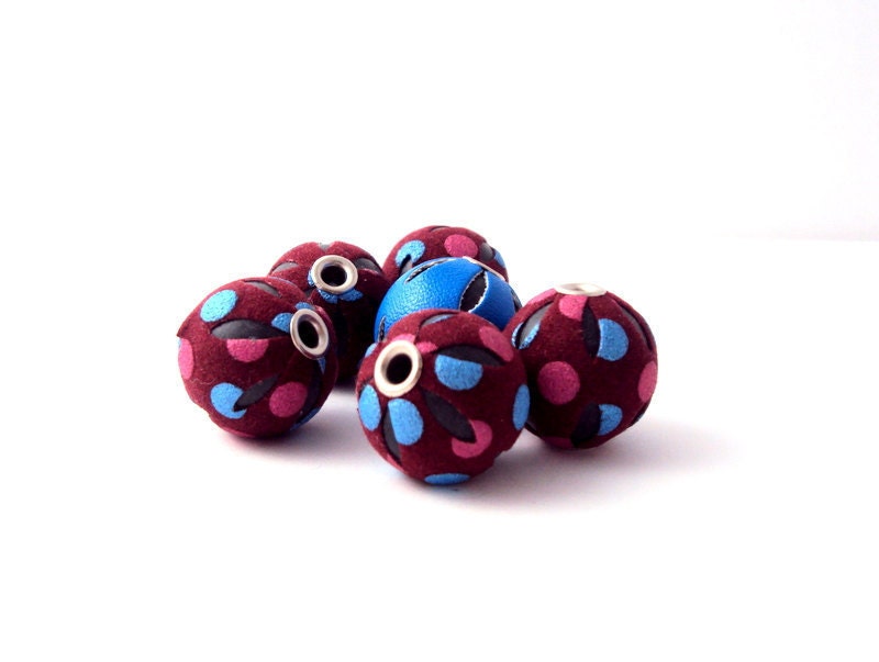 16mm Purple Faux Leather Beads, Basketball Wives, 6 pieces