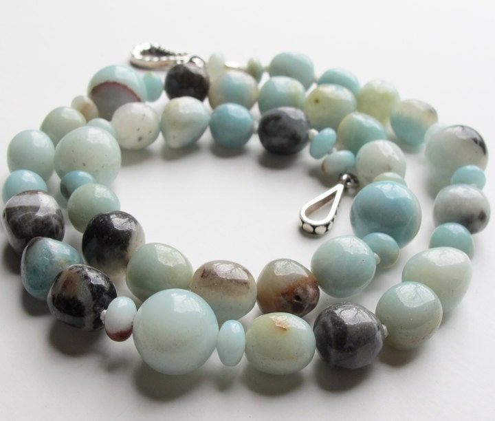 Amazonite Black Gold Nugget Hand Knotted Necklace