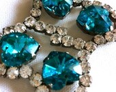 Rhinestone & Blue Turq Heart crystal Charm Buckle Pin Brooch Pendant Womens Prom Bridal Wedding Evening Dress Purse Accent Trim
