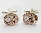 Steampunk cufflinks rose gold antique petite oval Elgin watch movements gears wedding vintage silver mens cuff links Steampunk Nation 1539