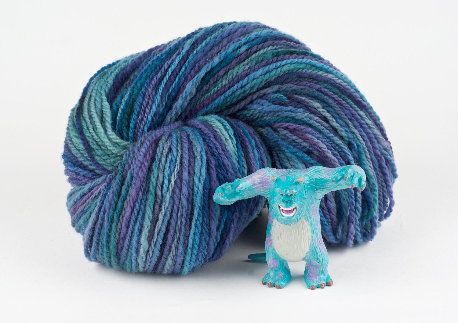 Handspun Yarn, Blue and Teal DK weight Merino 292 yards, Monster Yarn, by WoolWench